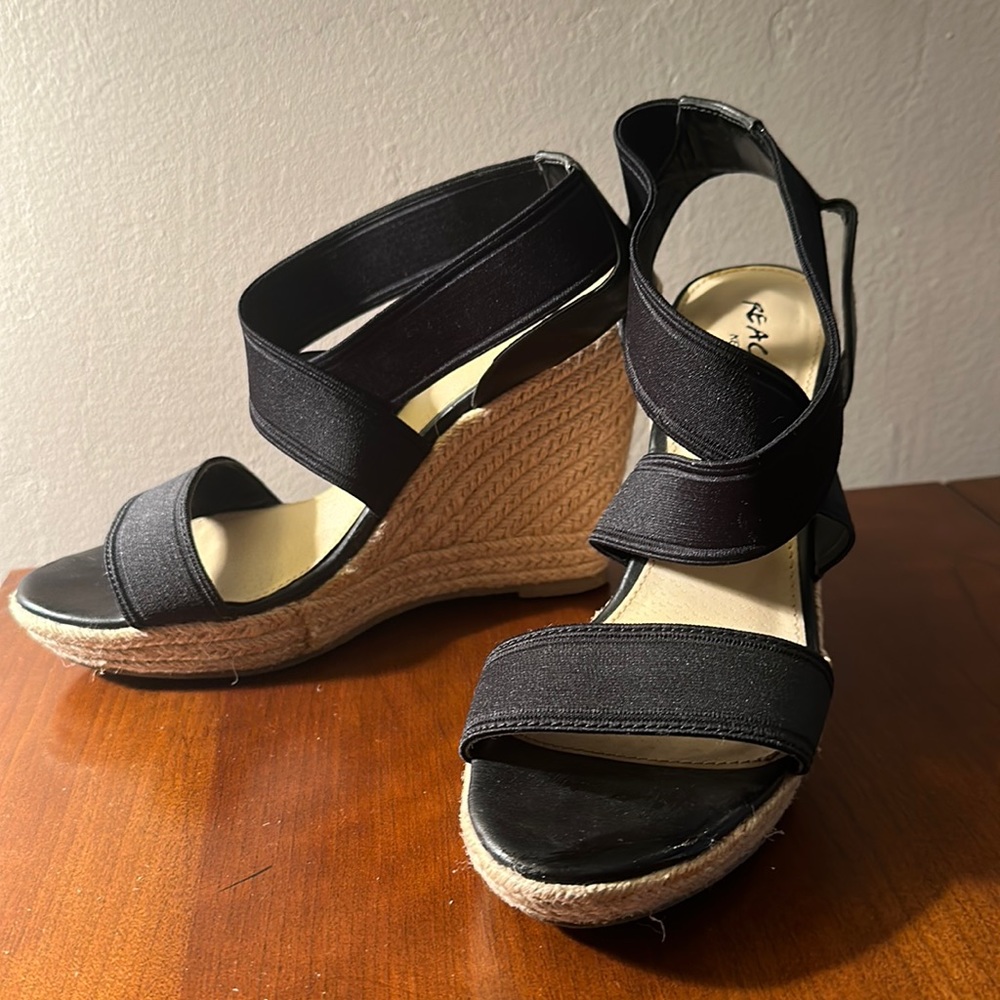 Flirty Black Stretch Strap Wedge